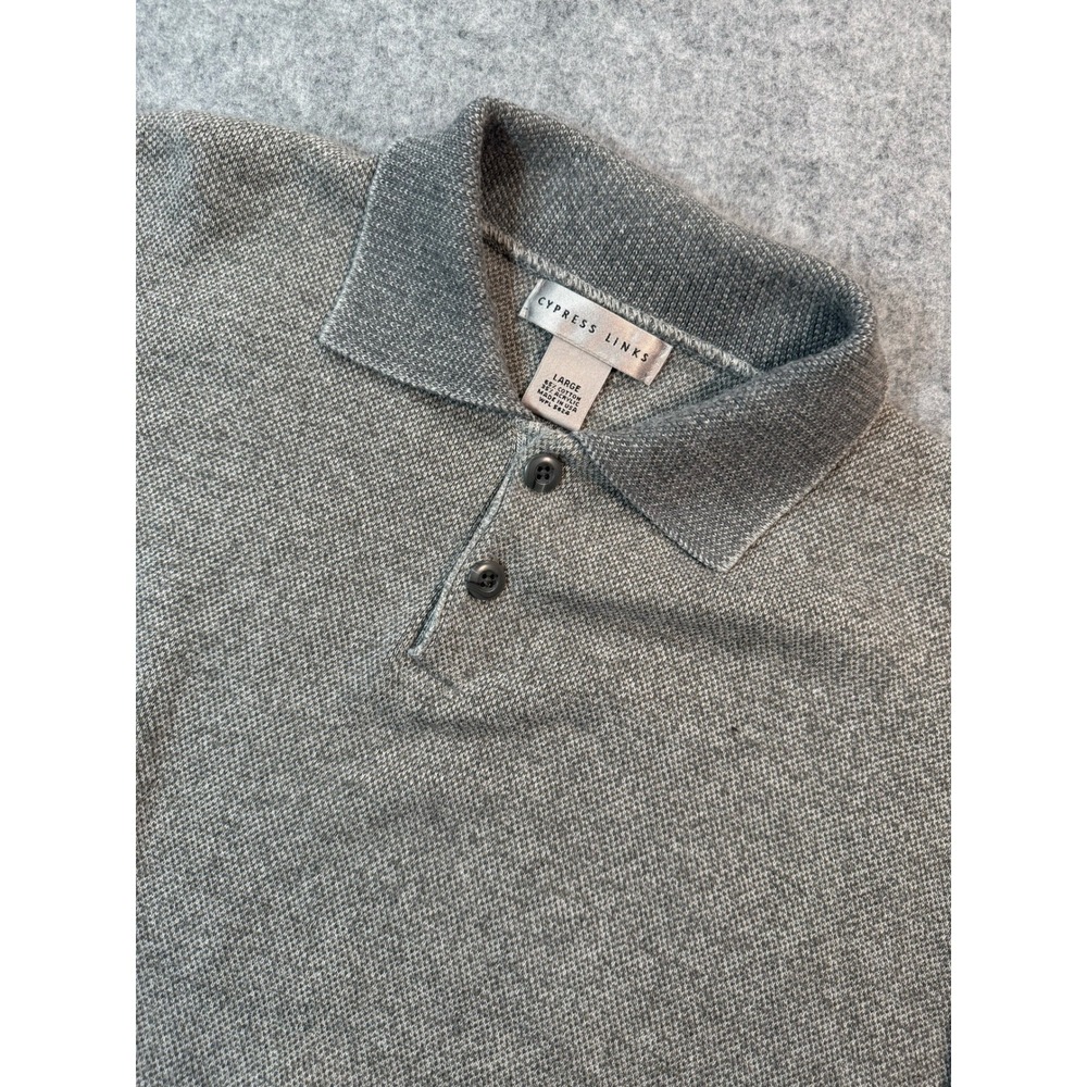 Cypress Links Mens Gray Long Sleeve Polo Sweater Size Large‎ Cotton Blend USA